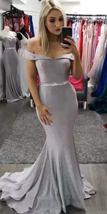 SD665 Off The Shoulder Evening Gown