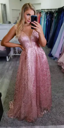 Rose Gold Glitter Debs Evening Dress