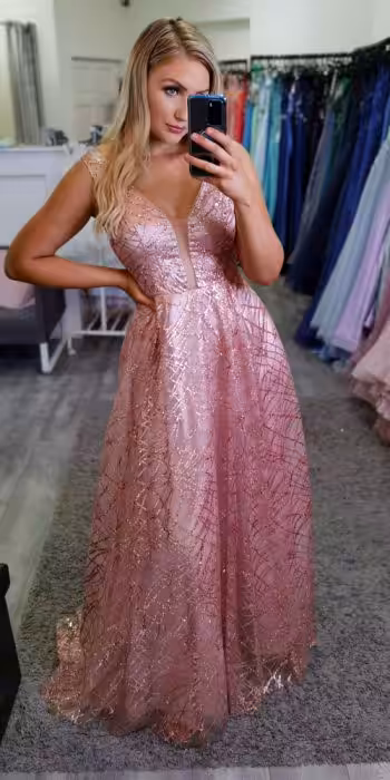 Rose Gold Glitter Debs Evening Dress