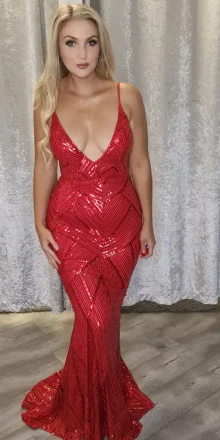 Amy Red Sequin Backless Dress