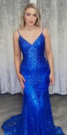 Royal Blue Sequin Corset Gown