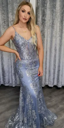 Denim Blue Corset Sparkle Gown