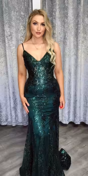 Emerald Green Corset Sparkle Gown