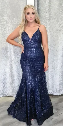 Amilo Navy Sparkle Evening Gown