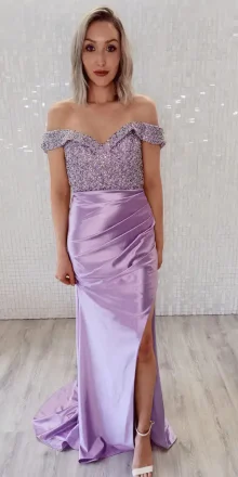 Mela Lilac Off The Shoulder Gown