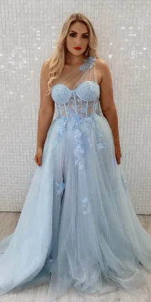 Kiaza Light Blue One Shoulder Ballgown