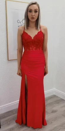 elsie red corset evening gown