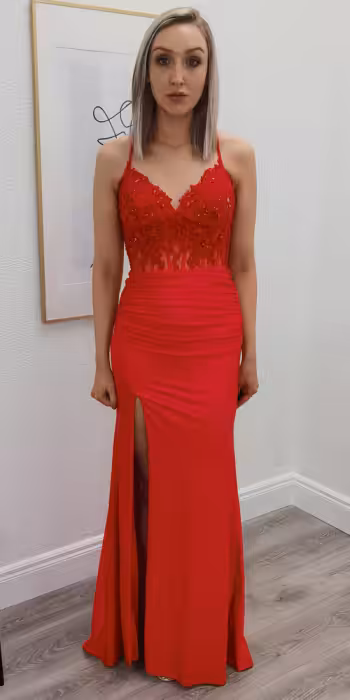 elsie red corset evening gown