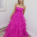 cliona hot pink tiered ballgown