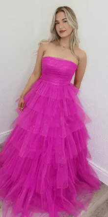 cliona hot pink tiered ballgown
