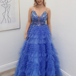 eliana blue tiered ballgown