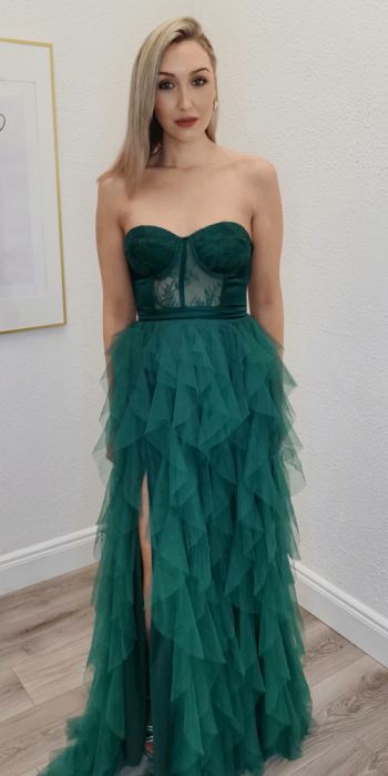 micha green tulle gown