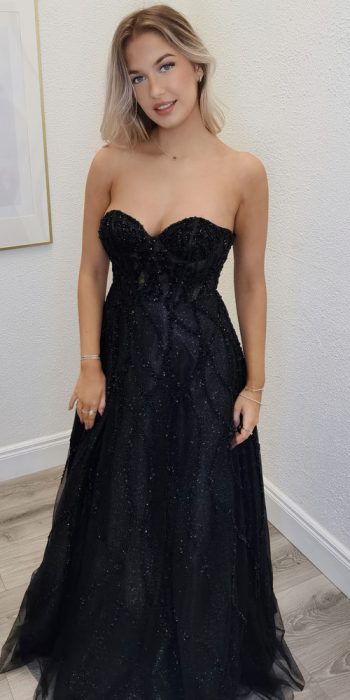 strapless black corset ballgown