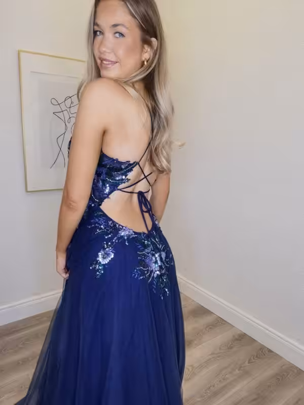 dusky blue ballgown