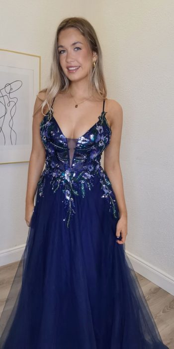 dusky blue ballgown