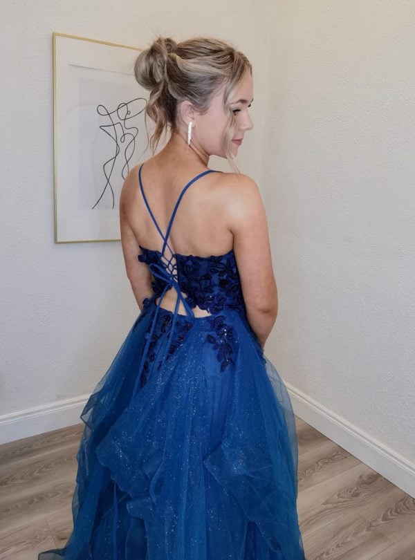 dusky blue ballgown