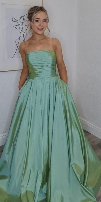 sage green ballgown