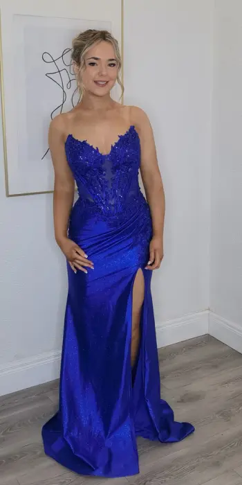 royal blue fitted evening gown