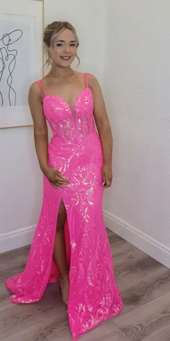 pink sequin gown