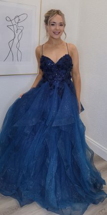 dusky blue ballgown