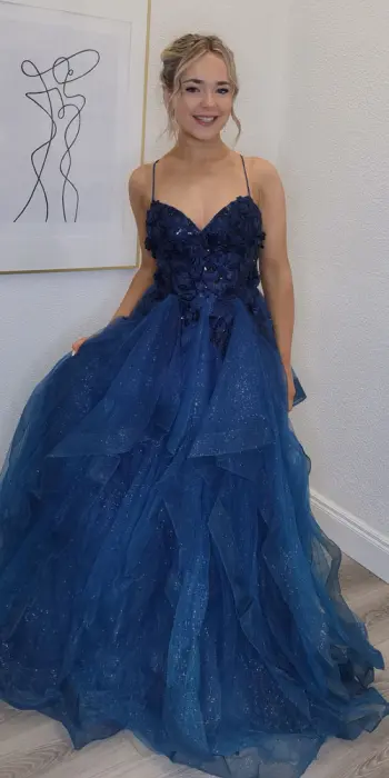 dusky blue ballgown