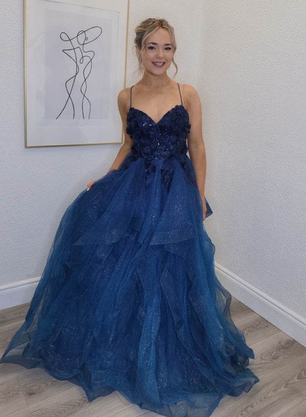 dusky blue ballgown