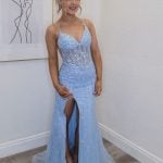 dusky blue ballgown