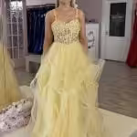 lemon beaded corset ballgown