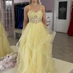 lemon beaded corset ballgown