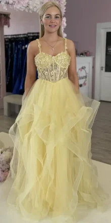 lemon beaded corset ballgown