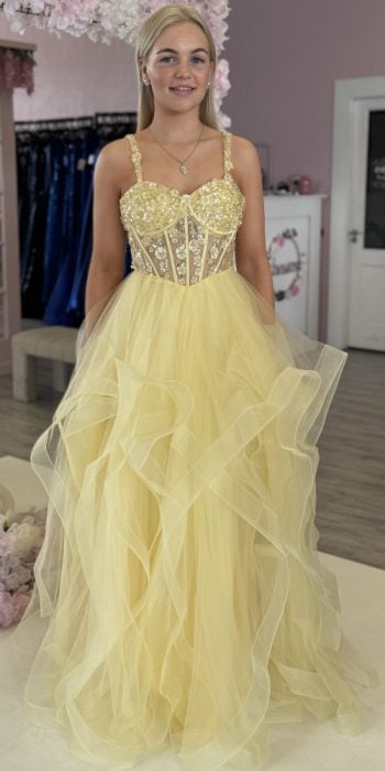 lemon beaded corset ballgown