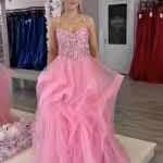 pink beaded corset ballgown