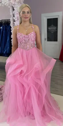 pink beaded corset ballgown