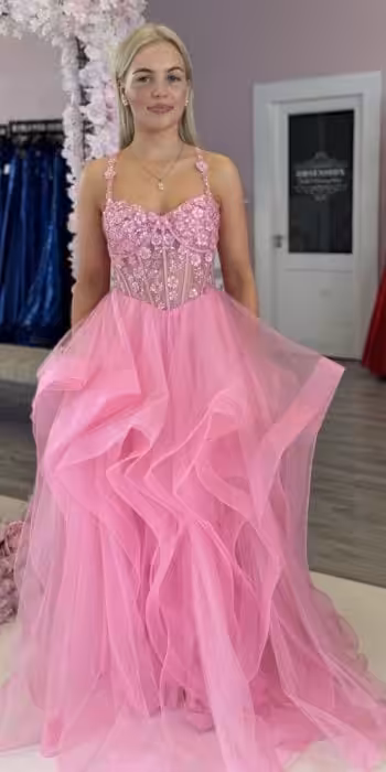 pink beaded corset ballgown