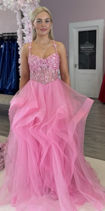 pink beaded corset ballgown