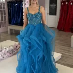 teal corset beaded ballgown 562