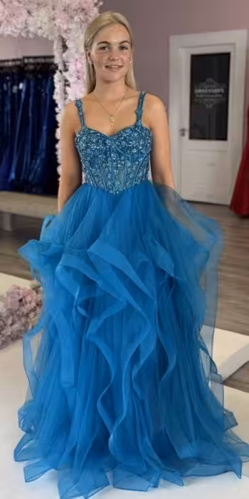 teal corset beaded ballgown 562