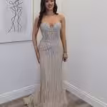 adrianna beaded fitted evening gown