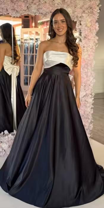 aoife black and white satin ballgown