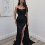 arabella black corset sequin dress