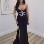 black corset fitted evening dress