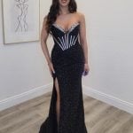 black corset fitted evening dress