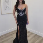 black corset fitted evening dress