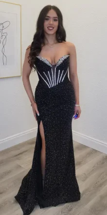 black corset fitted evening dress