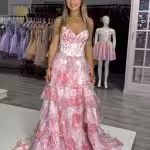 candy pink floral evening gown