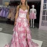 candy pink floral evening gown