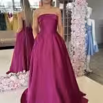casper magenta satin aline gown