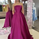 casper magenta satin aline gown