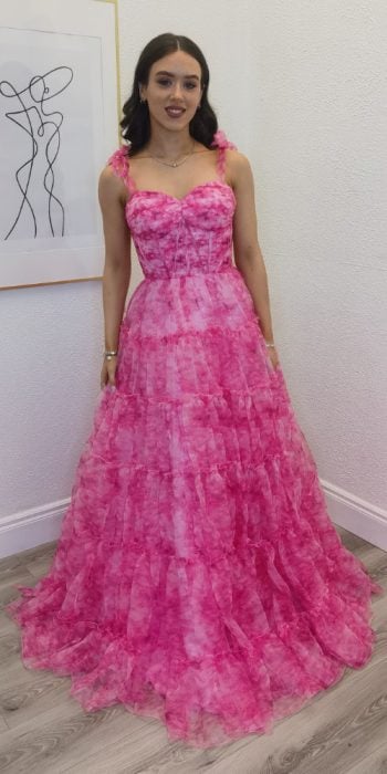 cody pink floral ballgown