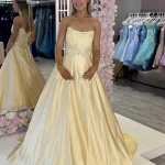 eva strapless lemon aline evening gown